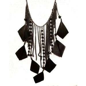 NWT black feather necklace